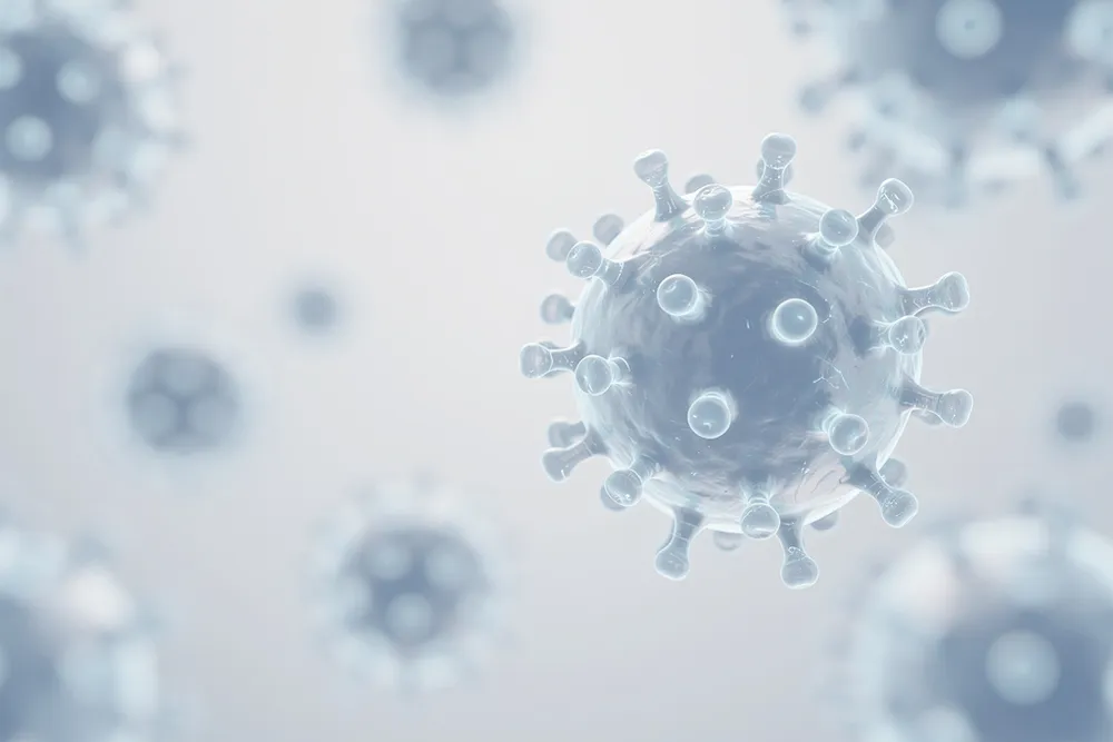 Illustration av vattkoppsvirus som sprids genom luften