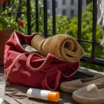 Sommarutrustning på balkong under svensk semester i juli
